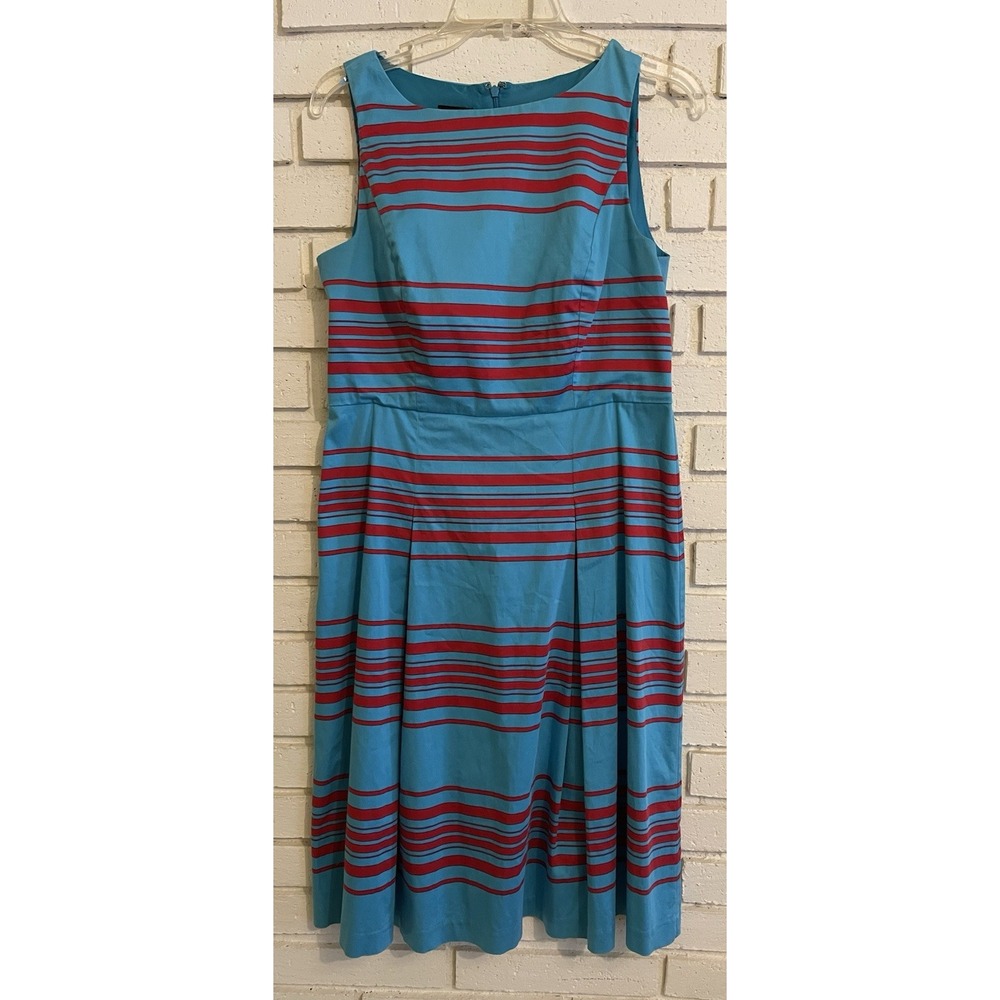 Talbots Womens Size 10‎ Blue & Red Striped Sleeveless Dress Pleated Skirt